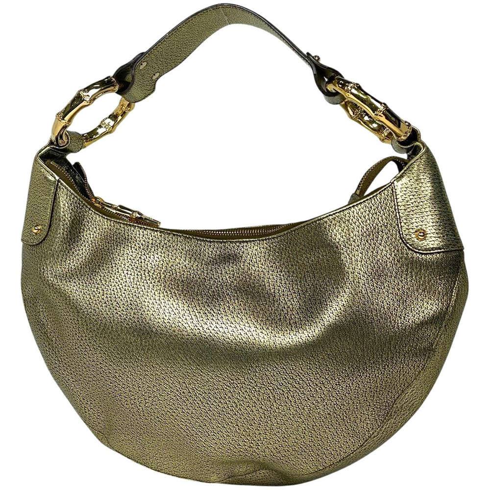 Gucci Bamboo Ring Hobo Bag Metallic Shoulder Canvas Gold